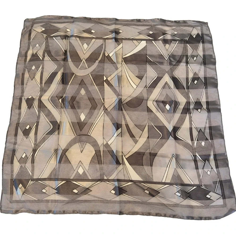 Made in Italy Grey Geometric Art‎ Deco Square Scarf Silver Black Y2K MCM Modern